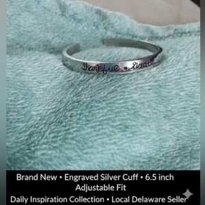 Engraved Silver Cuff Bracelet 'Thankful• Grateful• Blessed'